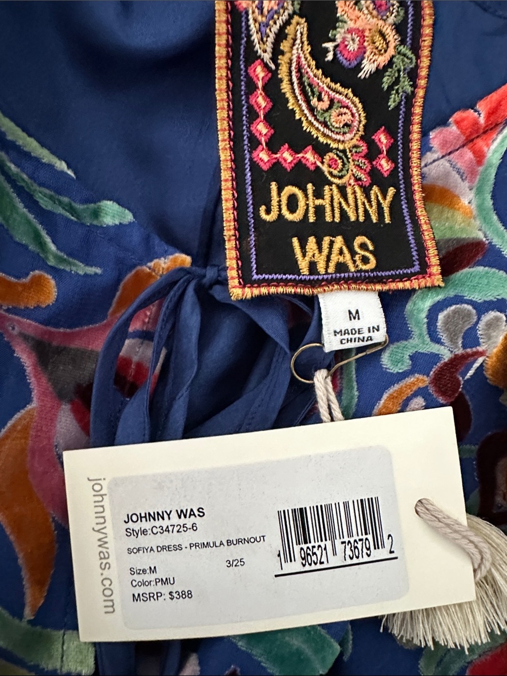 Johnny Was Sofiya Primula Burnout Silk Tunic Dress Blue Floral sz Medium NEW - Picture 9 of 10